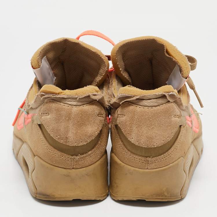 Pre Owned Off-White x Nike Beige Fabric and Suede Air Max 90 Desert Ore Sneakers Size 40.5