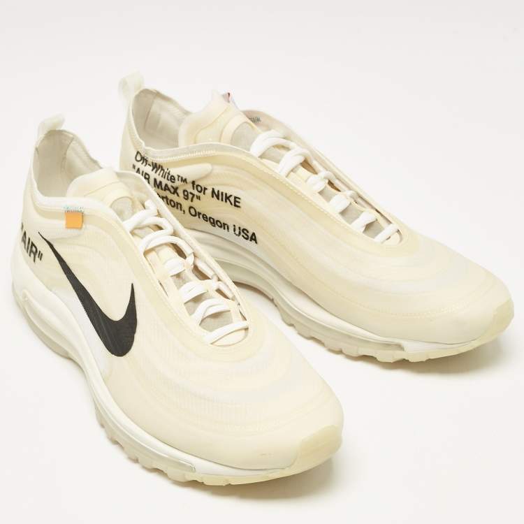 Pre Owned Off White x Nike White Mesh and Rubber Air Max 97 Sneakers Size 45