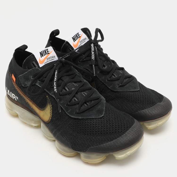 Pre Owned Off-White x Nike Black Knit Fabric And Suede Air Vapormax Flyknit Sneakers Size 44.5
