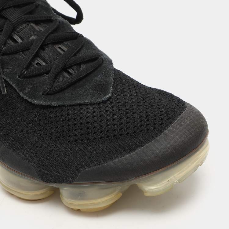 Pre Owned Off-White x Nike Black Knit Fabric And Suede Air Vapormax Flyknit Sneakers Size 44.5