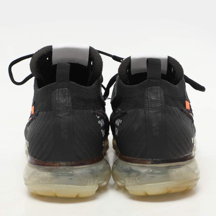 Pre Owned Off-White x Nike Black Knit Fabric And Suede Air Vapormax Flyknit Sneakers Size 44.5