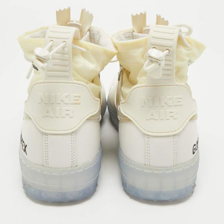 Pre Owned Off-White x Nike White Fabric and Leather Air Force1 Gore High Top Sneakers Size 43