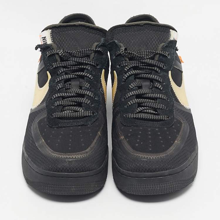Pre Owned Off-White x Nike Black Mesh and Suede Air Force 1 Low Sneakers Size 46