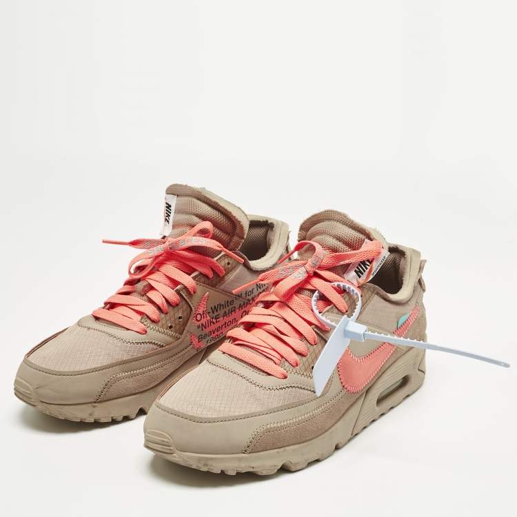 Pre Owned Off-White x Nike Brown Fabric and Leather Air Max 90 Desert Ore Lace Up Sneakers Size 42.5