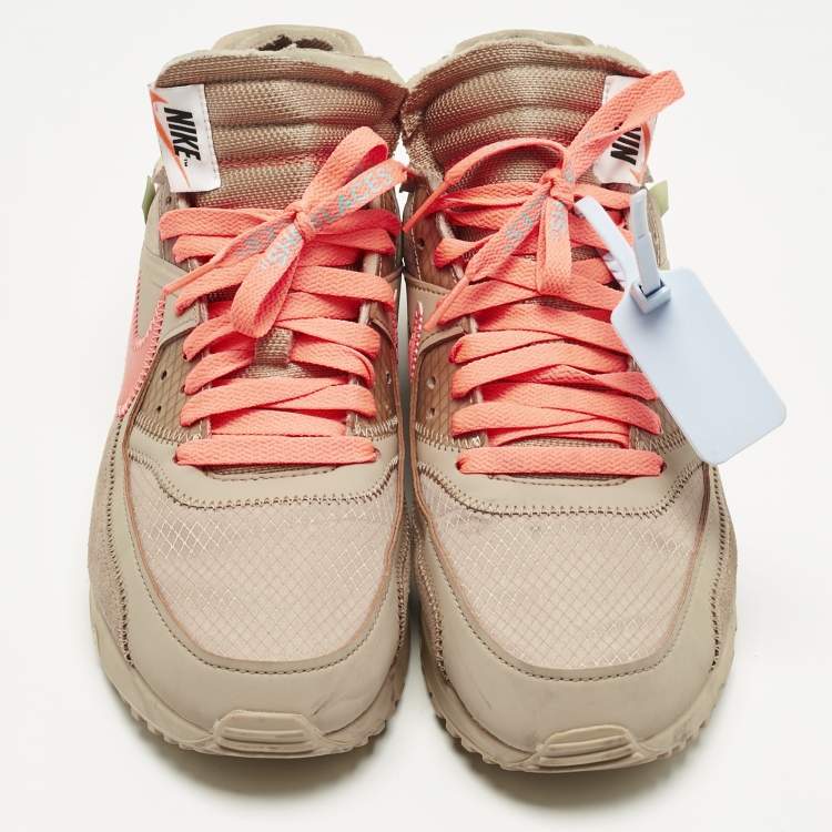 Pre Owned Off-White x Nike Brown Fabric and Leather Air Max 90 Desert Ore Lace Up Sneakers Size 42.5