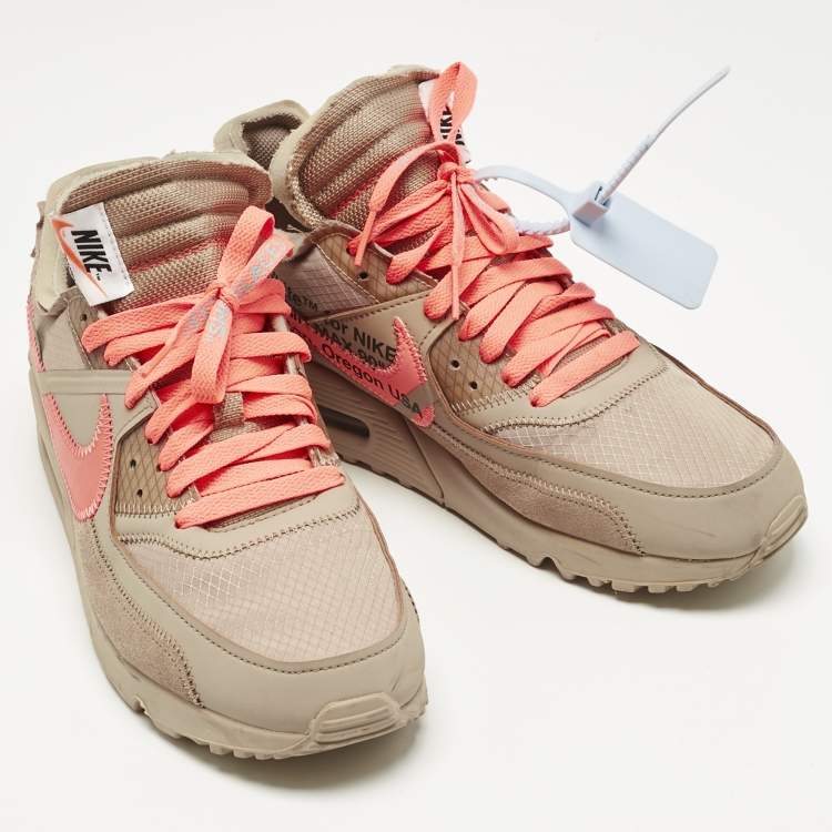 Pre Owned Off-White x Nike Brown Fabric and Leather Air Max 90 Desert Ore Lace Up Sneakers Size 42.5
