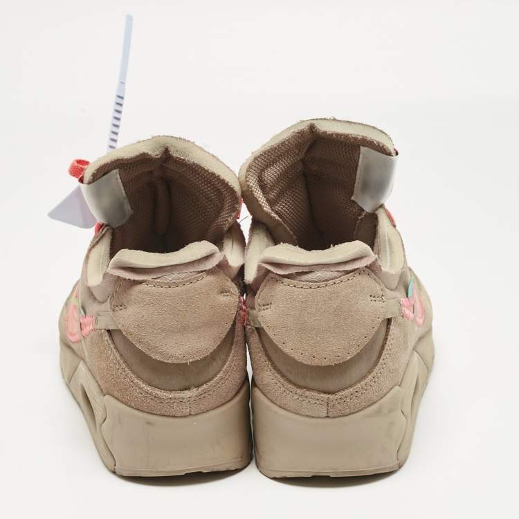Pre Owned Off-White x Nike Brown Fabric and Leather Air Max 90 Desert Ore Lace Up Sneakers Size 42.5