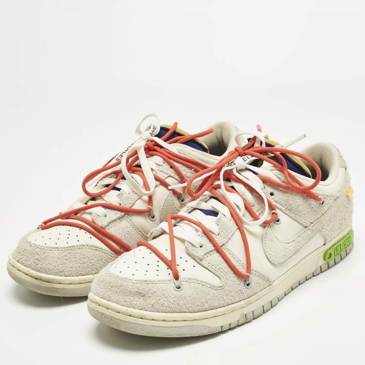 Pre Owned Off-White x Nike Cream/White Leather and Suede Dunk Low Top Sneakers Size 45