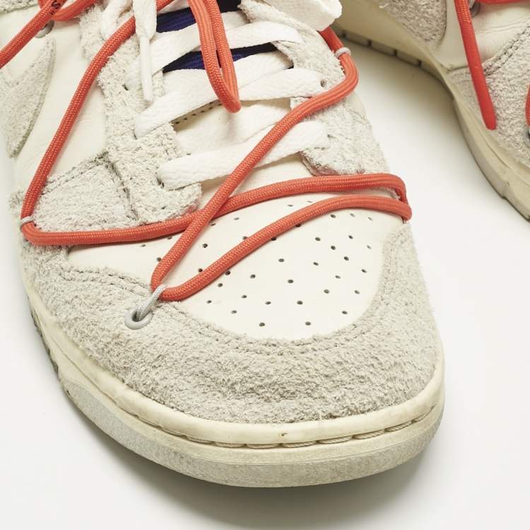 Pre Owned Off-White x Nike Cream/White Leather and Suede Dunk Low Top Sneakers Size 45