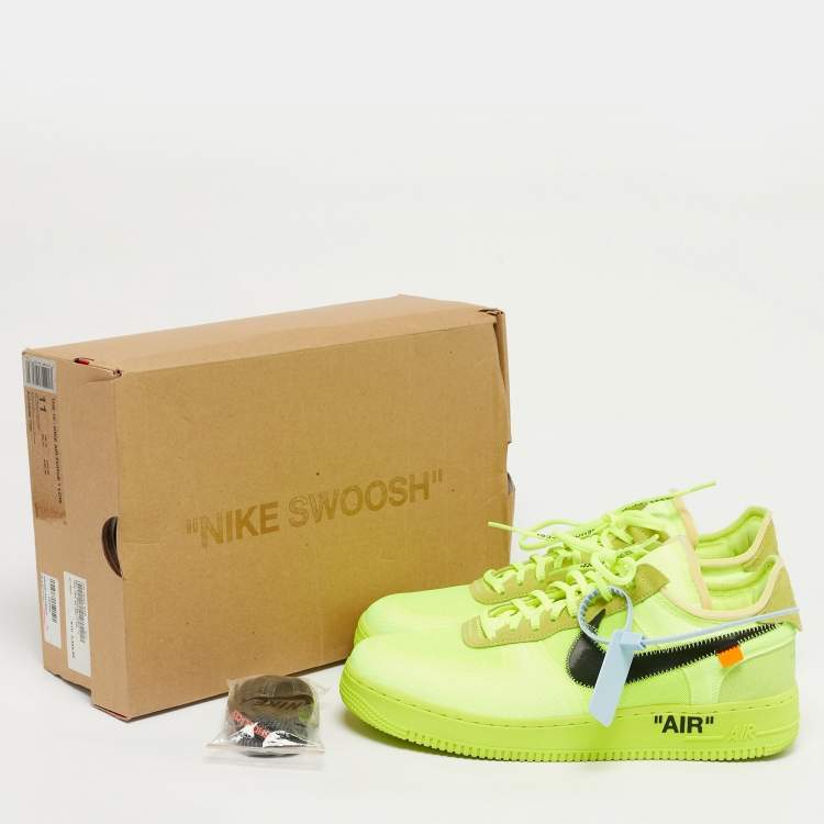 Pre Owned Off-White x Nike Neon Green Mesh and Suede Air Force 1 Low Volt Sneakers Size 45