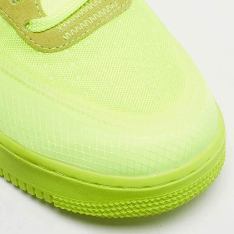 Pre Owned Off-White x Nike Neon Green Mesh and Suede Air Force 1 Low Volt Sneakers Size 45