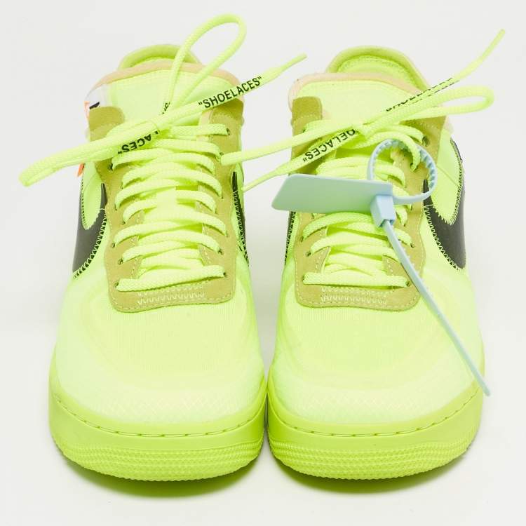 Pre Owned Off-White x Nike Neon Green Mesh and Suede Air Force 1 Low Volt Sneakers Size 45