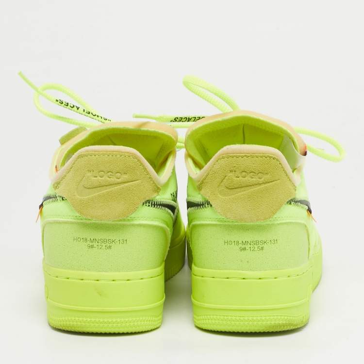 Pre Owned Off-White x Nike Neon Green Mesh and Suede Air Force 1 Low Volt Sneakers Size 45