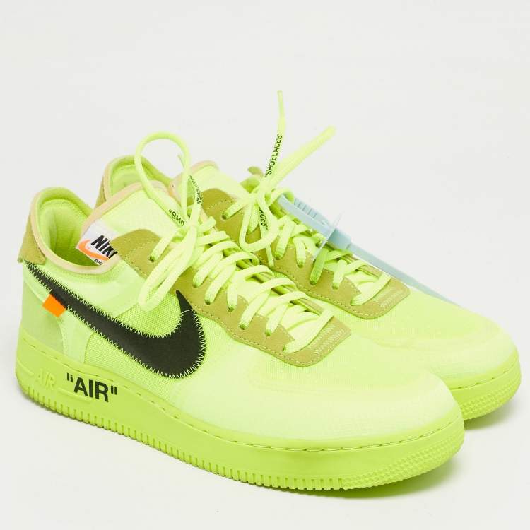 Pre Owned Off-White x Nike Neon Green Mesh and Suede Air Force 1 Low Volt Sneakers Size 45