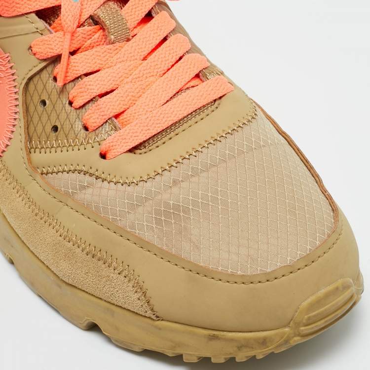 Pre Owned Off-White x Nike Beige Fabric and Leather Air Max 90 Desert Ore Lace Up Sneakers Size 44