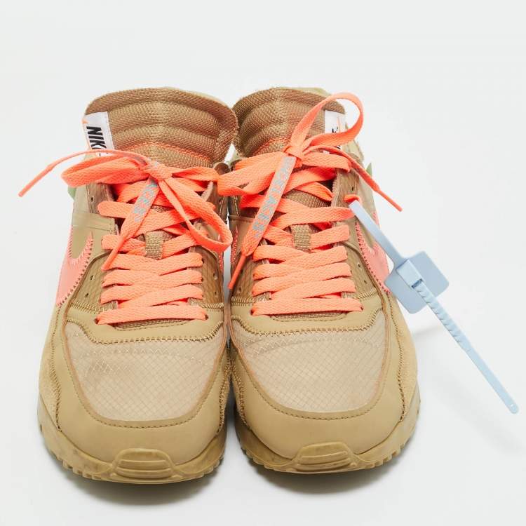 Pre Owned Off-White x Nike Beige Fabric and Leather Air Max 90 Desert Ore Lace Up Sneakers Size 44