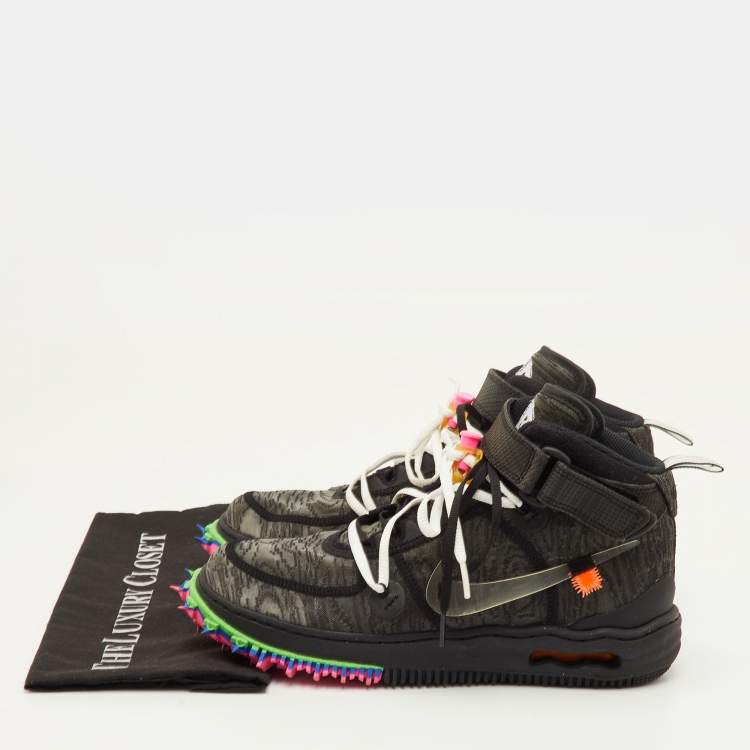Pre Owned Off-White x Nike Air Force 1 Mid Size 42 Black Fabric Lace Up Sneakers