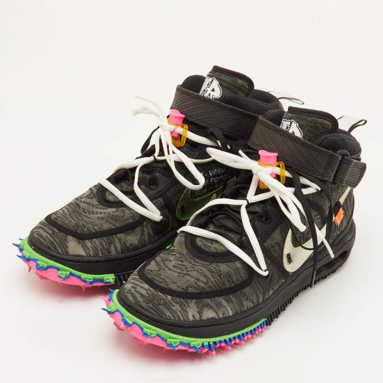 Pre Owned Off-White x Nike Air Force 1 Mid Size 42 Black Fabric Lace Up Sneakers