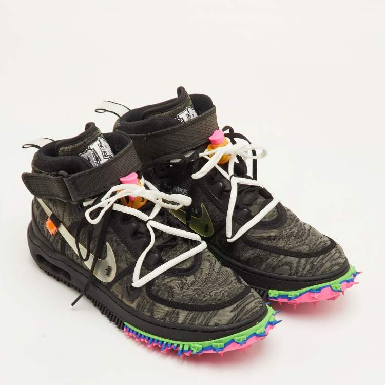 Pre Owned Off-White x Nike Air Force 1 Mid Size 42 Black Fabric Lace Up Sneakers