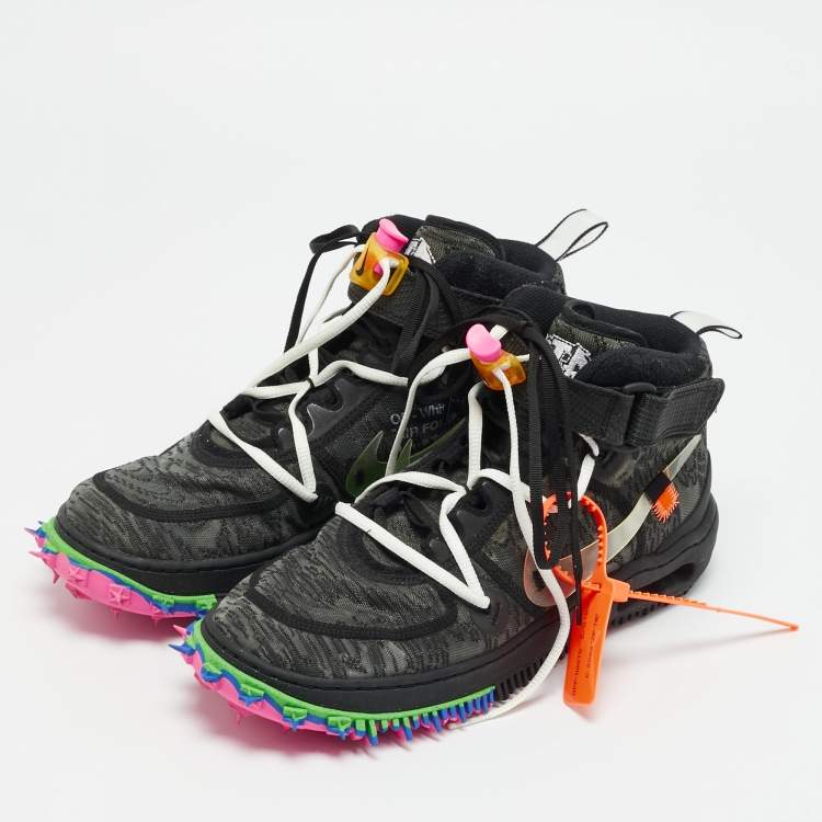 Pre Owned Off-White x Nike Air Force1 Size 42 Black Mesh Mid Top Sneakers