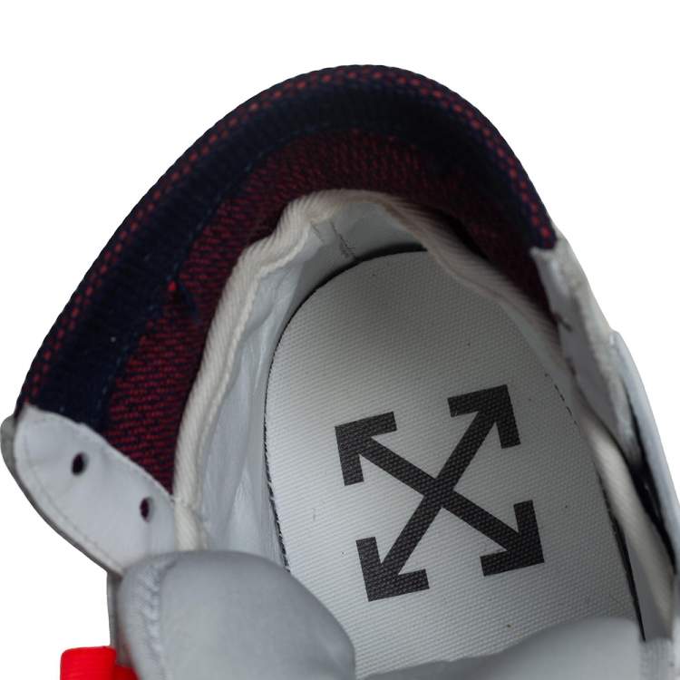 Pre Owned Off White White/Blue Leather And Canvas 3.0 Off-Court High Top Sneakers Size 43