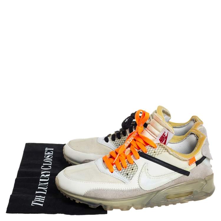 Pre Owned Off-White x Nike White Mesh And Leather The 10  Air Max 90 Sneakers Size 42.5