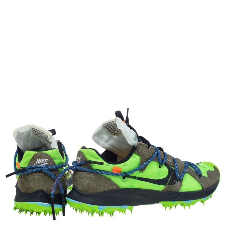 Pre Owned Off White x Nike Green/Brown Nylon And Suede Zoom Terra Kiger 5 Low Top Sneakers Size 40.5