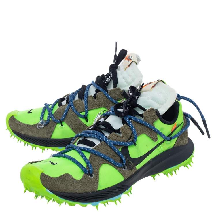 Pre Owned Off White x Nike Green/Brown Nylon And Suede Zoom Terra Kiger 5 Low Top Sneakers Size 40.5