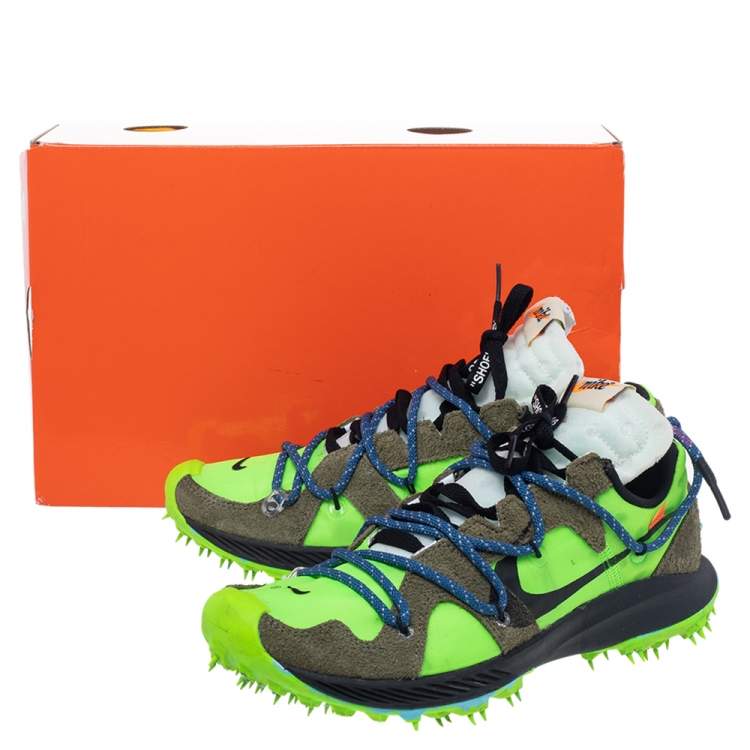 Pre Owned Off White x Nike Green/Brown Nylon And Suede Zoom Terra Kiger 5 Low Top Sneakers Size 40.5