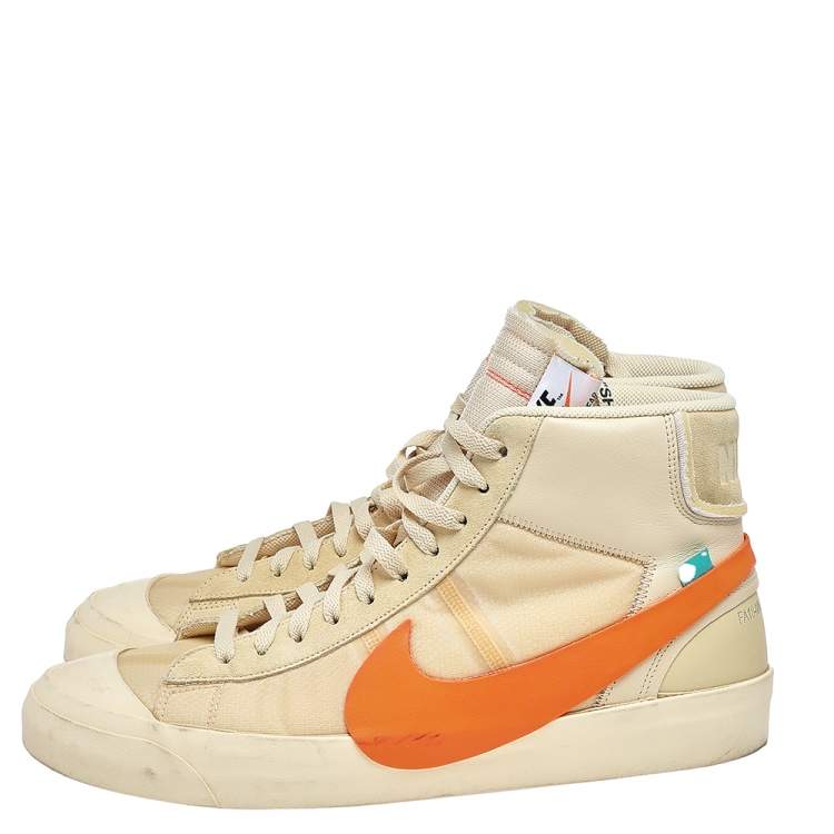Pre Owned Off-White x Nike Beige Mesh And Leather Mid Blazer High Top Sneakers Size 47.5