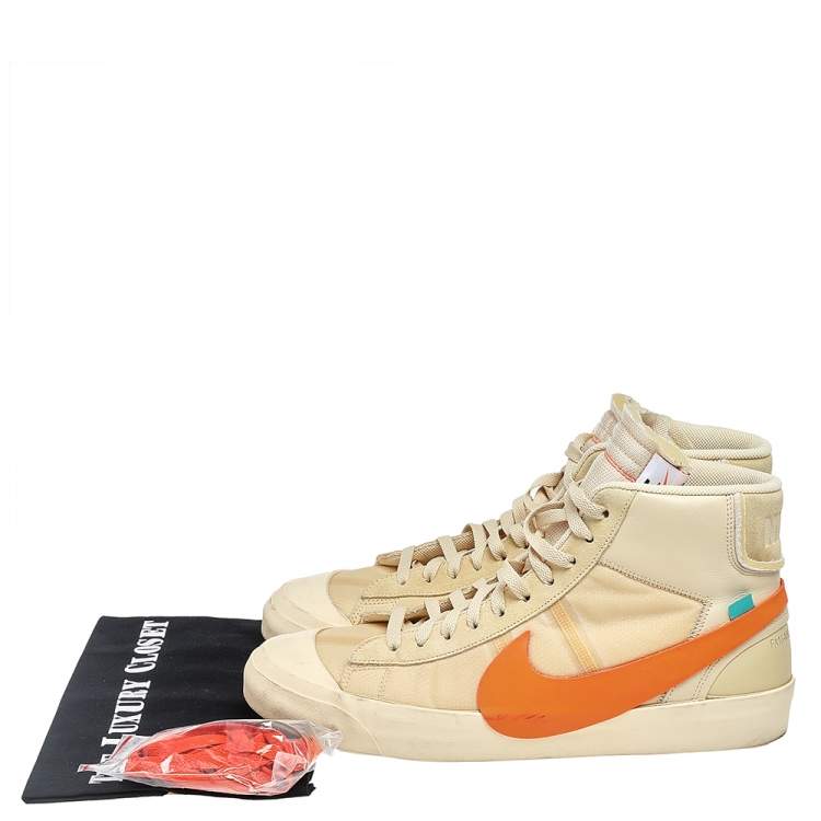Pre Owned Off-White x Nike Beige Mesh And Leather Mid Blazer High Top Sneakers Size 47.5