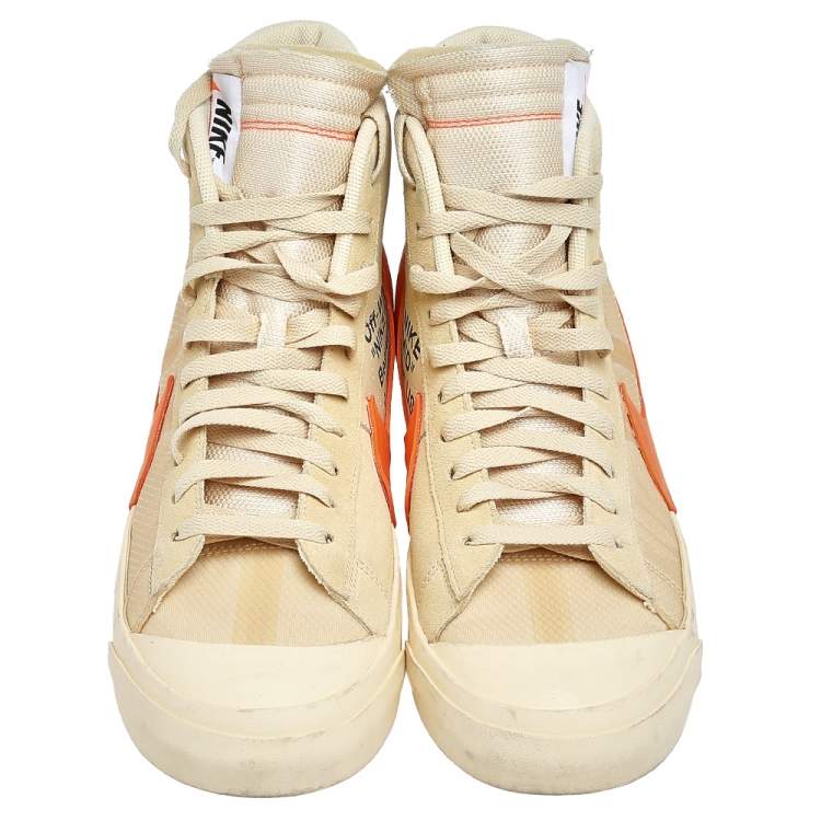 Pre Owned Off-White x Nike Beige Mesh And Leather Mid Blazer High Top Sneakers Size 47.5