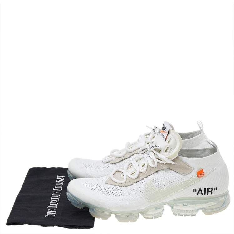 Pre Owned Off-White x Nike White Knit Fabric And Suede Air Vapormax Sneakers Size 47.5