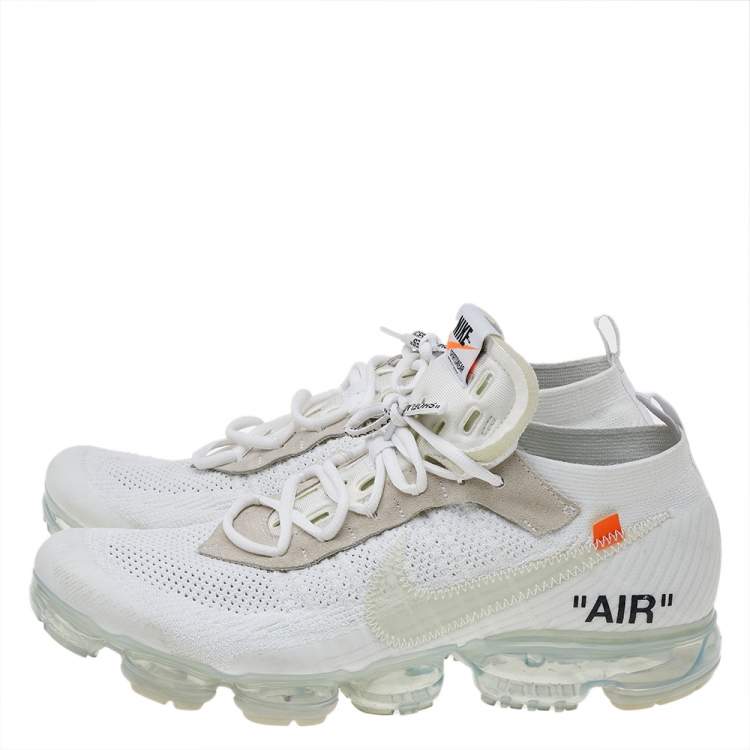 Pre Owned Off-White x Nike White Knit Fabric And Suede Air Vapormax Sneakers Size 47.5