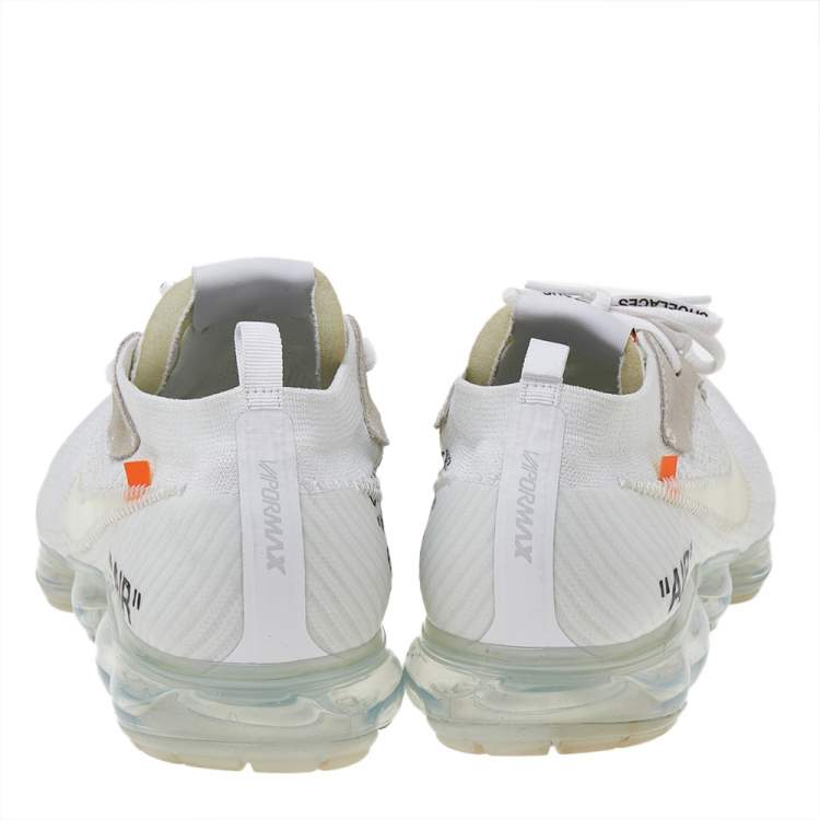 Pre Owned Off-White x Nike White Knit Fabric And Suede Air Vapormax Sneakers Size 47.5