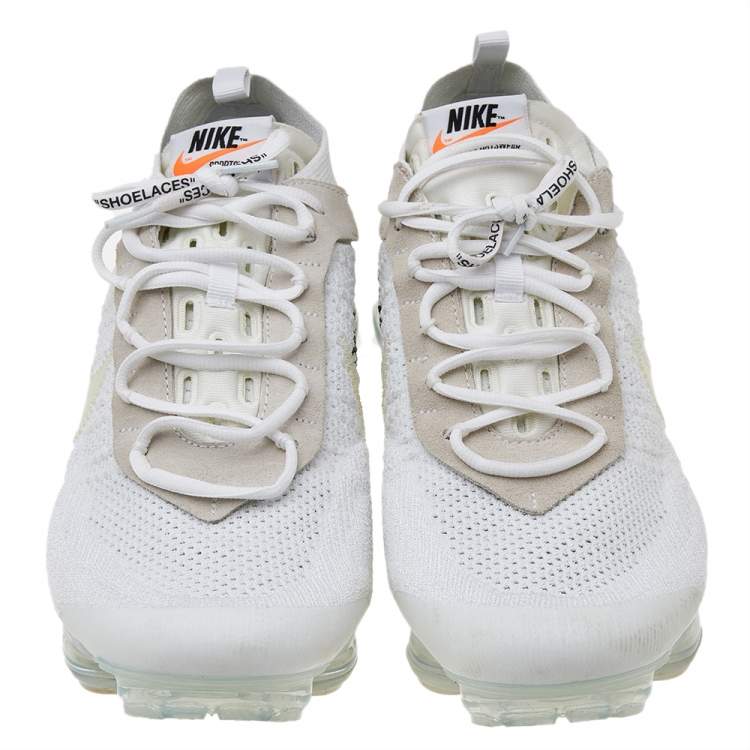 Pre Owned Off-White x Nike White Knit Fabric And Suede Air Vapormax Sneakers Size 47.5