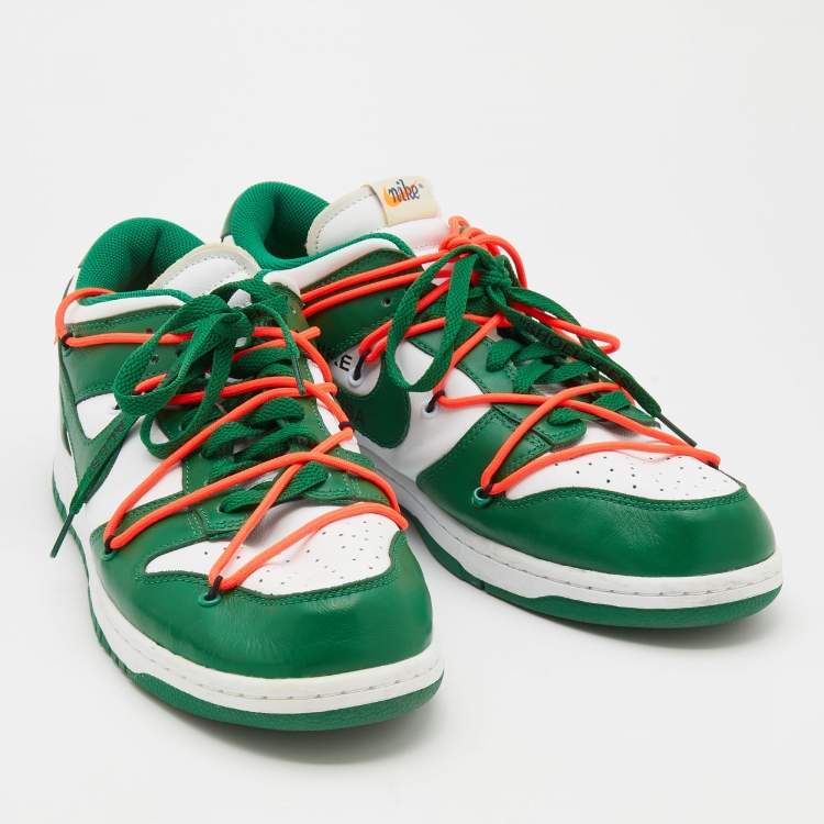 Pre Owned Off-White x Nike Green/White Leather Dunk Low Top Sneakers Size 46