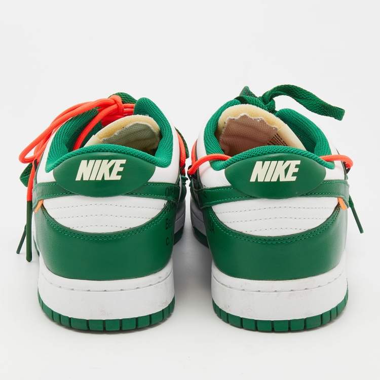 Pre Owned Off-White x Nike Green/White Leather Dunk Low Top Sneakers Size 46