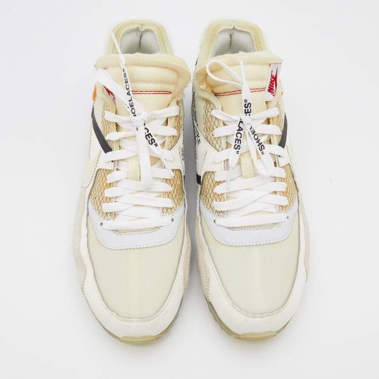 Pre Owned Off-White x Nike White Leather And Mesh The 10th Air Max 90 Low Top Sneakers Size 46