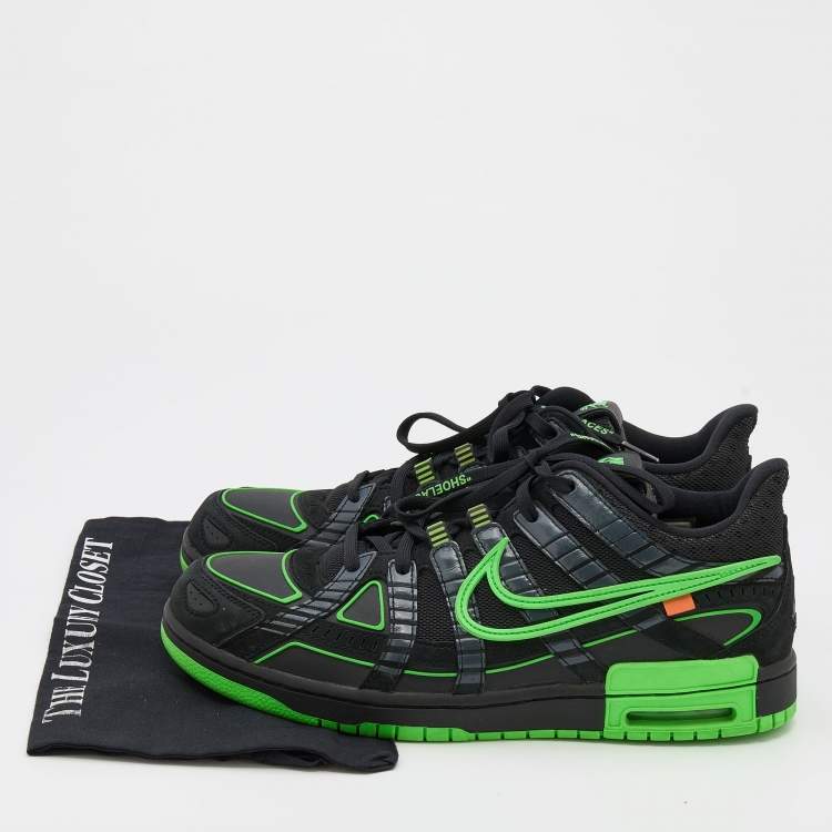 Pre Owned Off-White x Nike Black/Green Mesh and Leather Rubber Dunk Sneakers Size 46