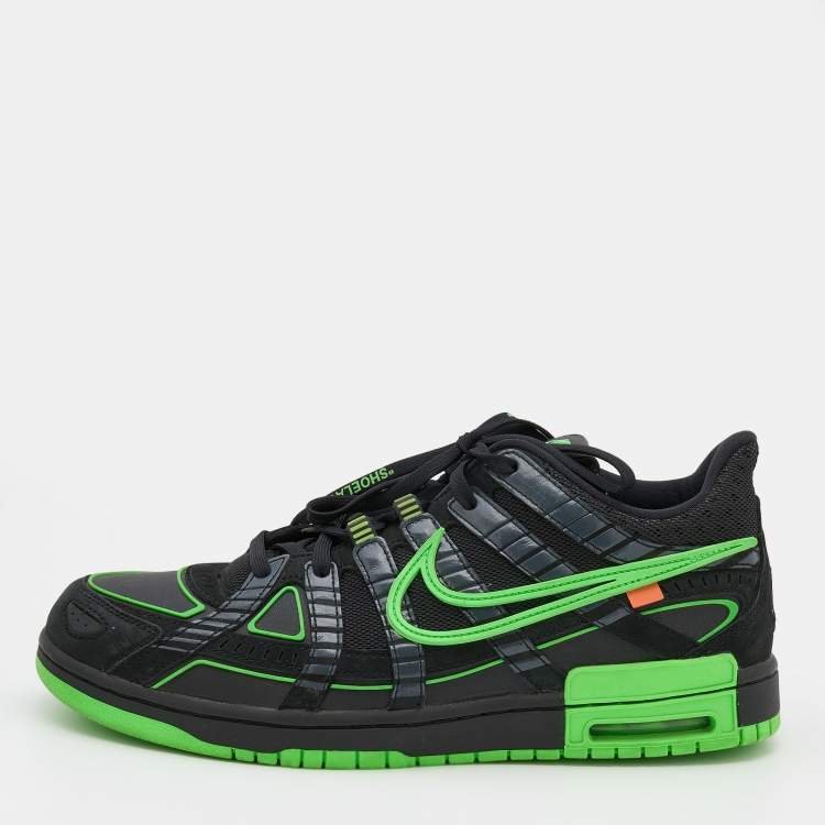 Pre Owned Off-White x Nike Black/Green Mesh and Leather Rubber Dunk Sneakers Size 46