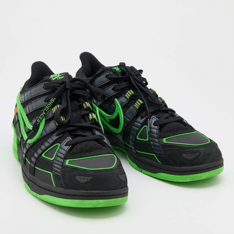 Pre Owned Off-White x Nike Black/Green Mesh and Leather Rubber Dunk Sneakers Size 46