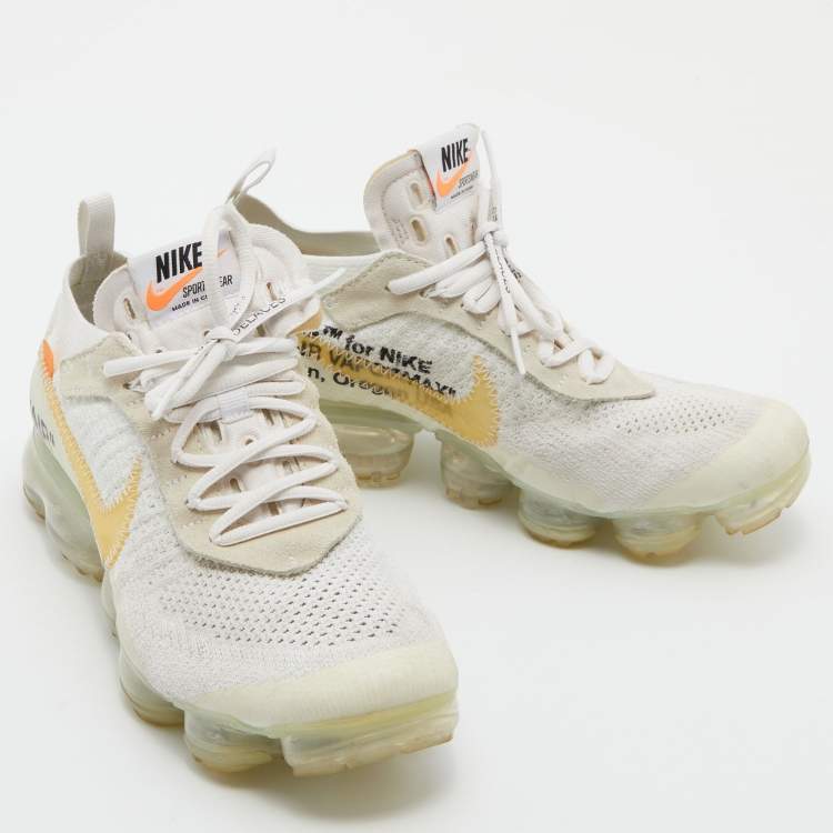 Pre Owned Off-White x Nike White Knit Fabric and Suede Air VaporMax The Ten Sneakers Size 42