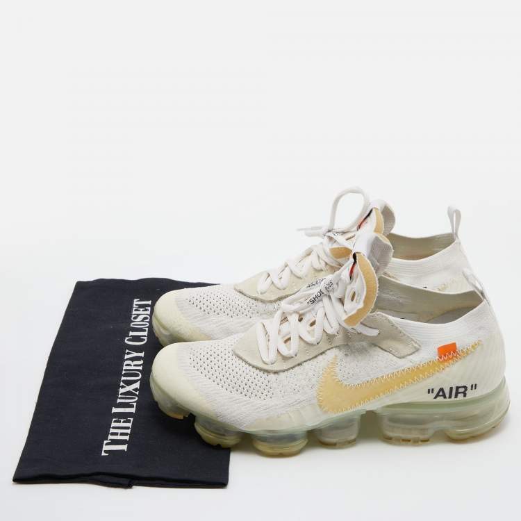 Pre Owned Off-White x Nike White Knit Fabric and Suede Air VaporMax The Ten Sneakers Size 42