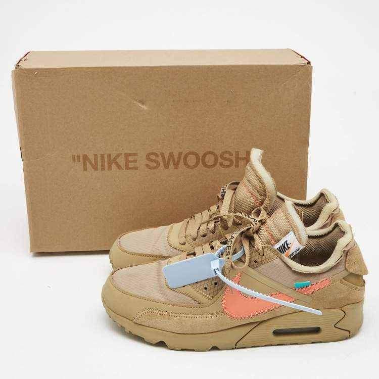 Pre Owned Off-White x Nike Beige Fabric and Suede Air Max 90 Desert Ore Sneakers Size 43