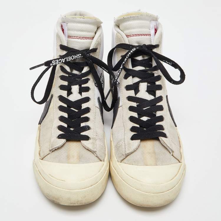 مملوكة مسبقًا Off-White x Nike Off White Suede,Mesh and Leather Mid Blazer Lace Up Sneakers Size 41