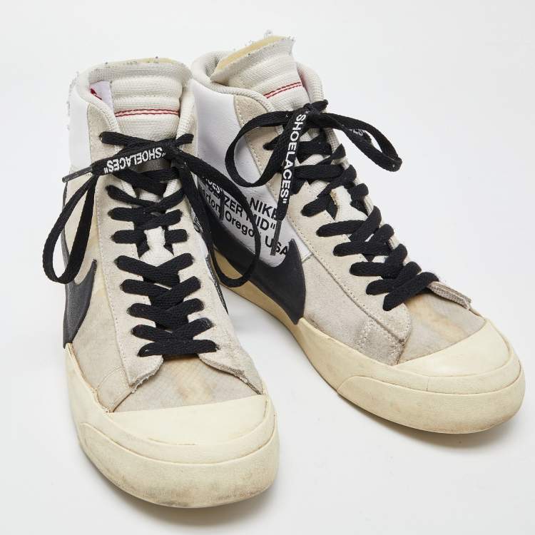مملوكة مسبقًا Off-White x Nike Off White Suede,Mesh and Leather Mid Blazer Lace Up Sneakers Size 41