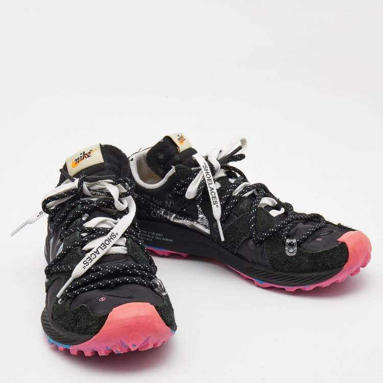 Pre Owned Off-White x Nike Black/Pink Suede and Nylon Zoom Terra Kiger 5 Sneakers Size 40.5