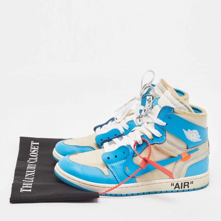 Pre Owned Off-White x Nike Blue/Grey Leather and Mesh Jordan 1 Retro High  Sneakers Size 40.5
