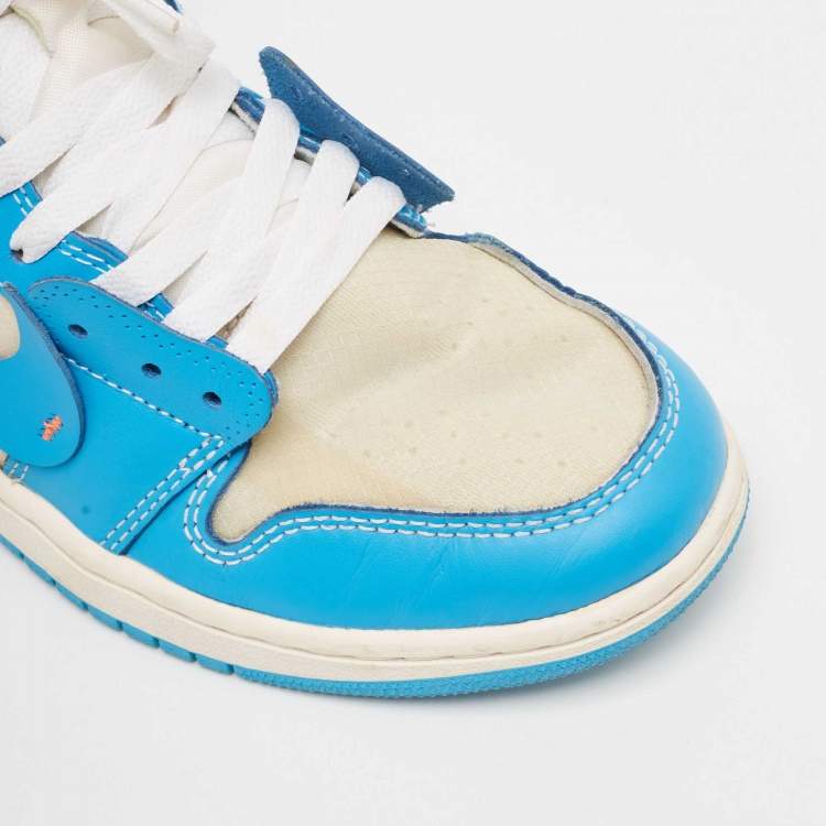 Pre Owned Off-White x Nike Blue/Grey Leather and Mesh Jordan 1 Retro High  Sneakers Size 40.5